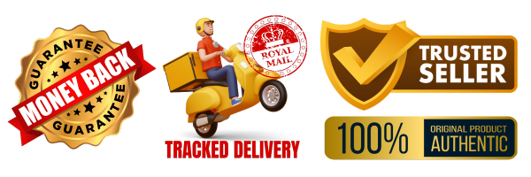 tracked delivery, trusted seller, authentic products and money back guarantee