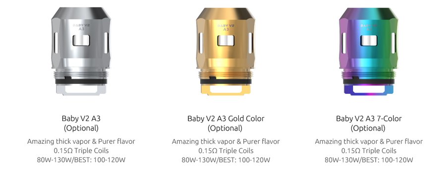 SMOK TFV Mini V2 A3 0.15 ohm triple coil in steel, gold and 7-colour