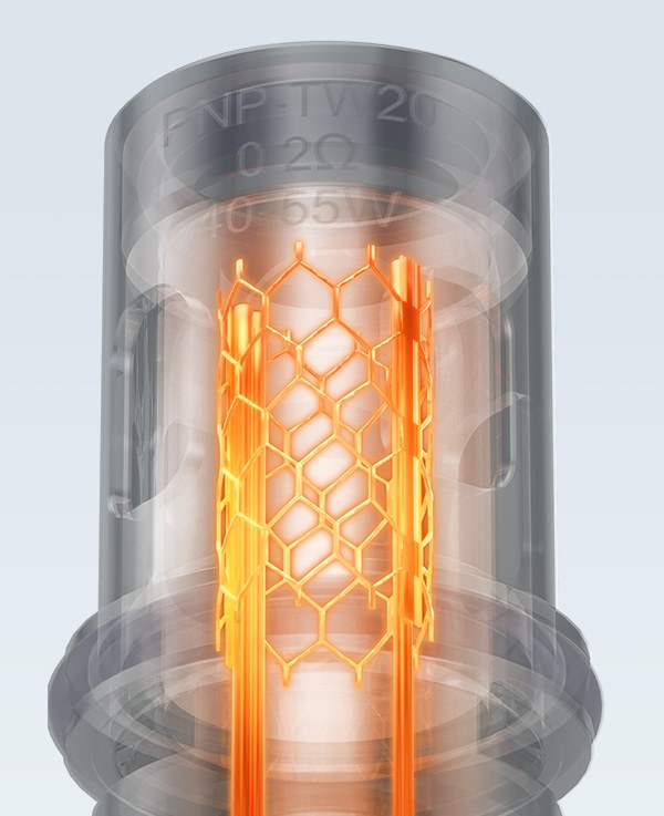 See-through render of a VOOPOO PnP-TW coil showing the glowing mesh heating element