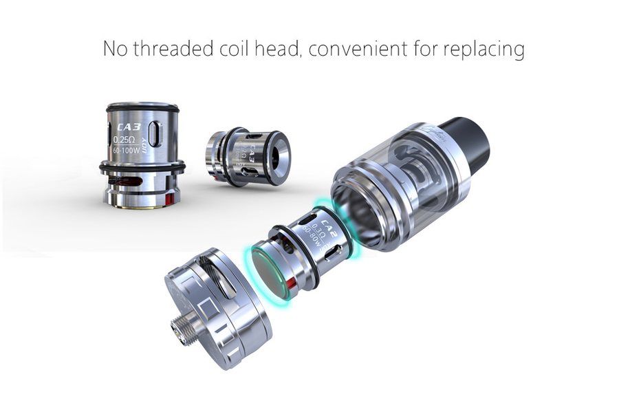 Thread-less iJoy CA3 coil head going into the Captain S tank base