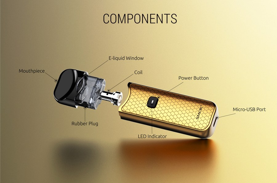 SMOK Nord kit components with pod and rubber plug
