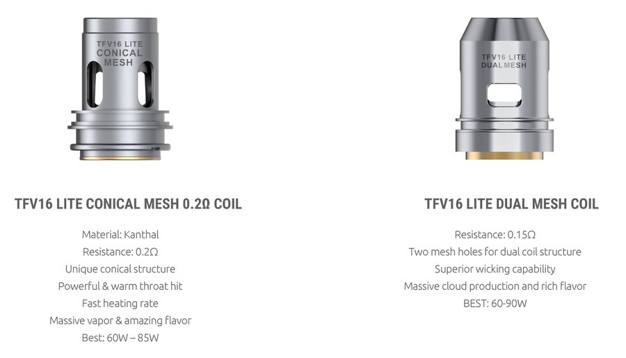 SMOK TFV16 Lite Conical Mesh 0.2 ohm and Dual Mesh 0.15 ohm coils
