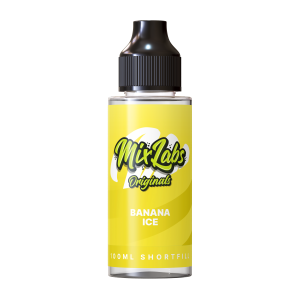 Banana Ice Mix Labs Shortfill 100ml blends creamy banana with a crisp icy finish in a smooth 50/50 mix. Ideal for pod kits and MTL devices.