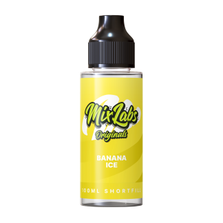 Banana Ice Mix Labs Shortfill 100ml blends creamy banana with a crisp icy finish in a smooth 50/50 mix. Ideal for pod kits and MTL devices.