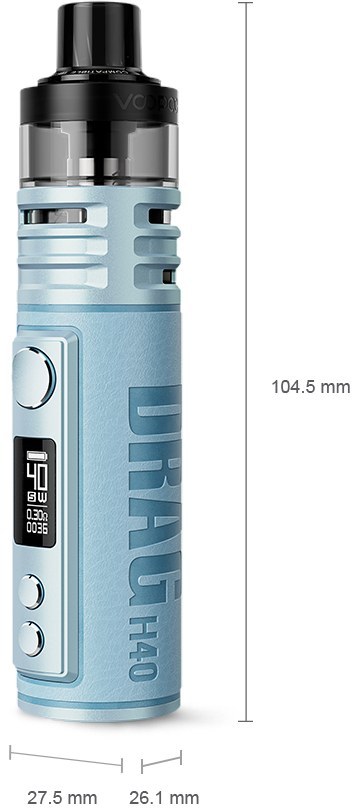 VOOPOO Drag H40 dimensions: 104.5 x 27.5 x 26.1mm