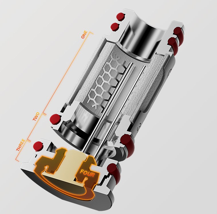 Cutaway of a VOOPOO PnP X coil showing its four leak-proof layers