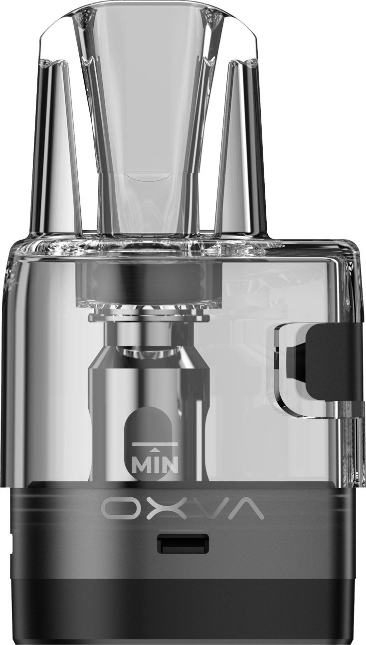 Close-up of the OXVA ONEO cartridge showing the built-in coil and side fill port