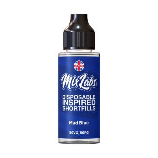 Mad Blue Mix Labs Shortfill 100ml blends blueberry, raspberry and blackberry in a smooth 50/50 mix. Ideal for pod kits and MTL devices. Nic‑shot ready and great value.