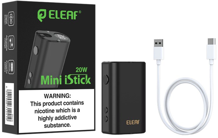 Eleaf Mini iStick 20W with its UK box and USB-C cable
