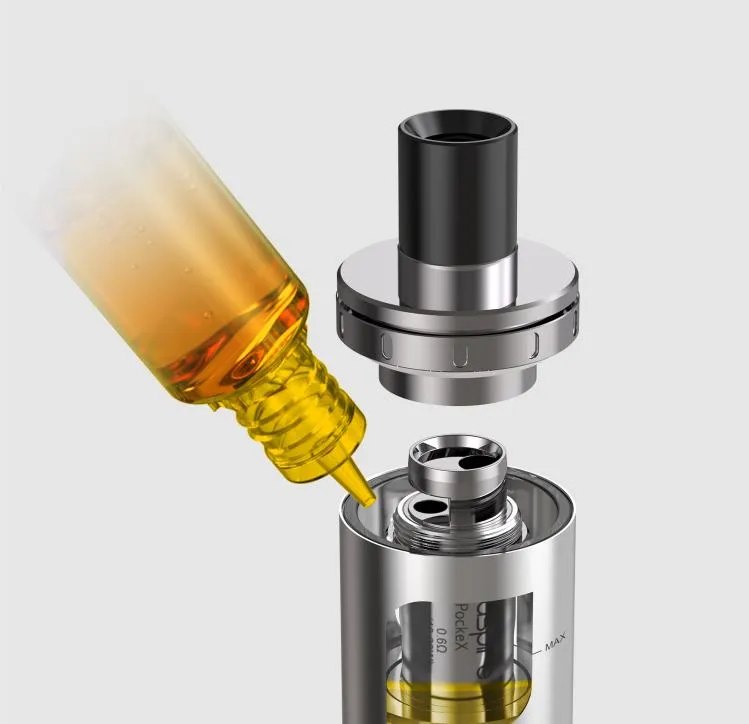 Top filling the Aspire PockeX with the top cap removed