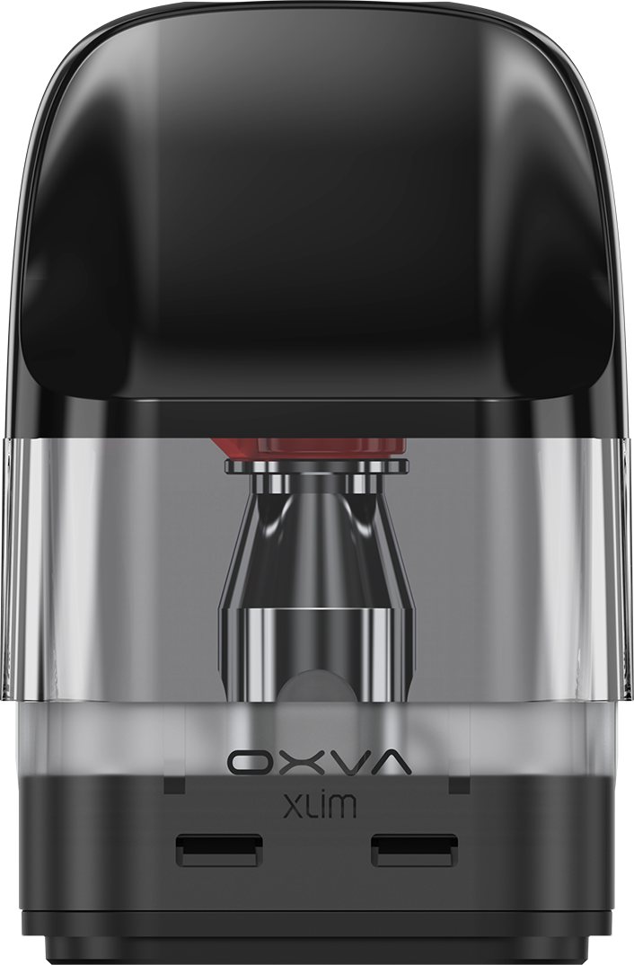 OXVA XLIM EZ pod cartridge front view with the red snap-top fill port and mesh coil