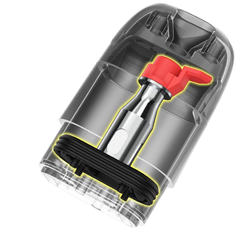 Cutaway of an OXVA XLIM EZ pod showing the coil and leak-resistant base seal