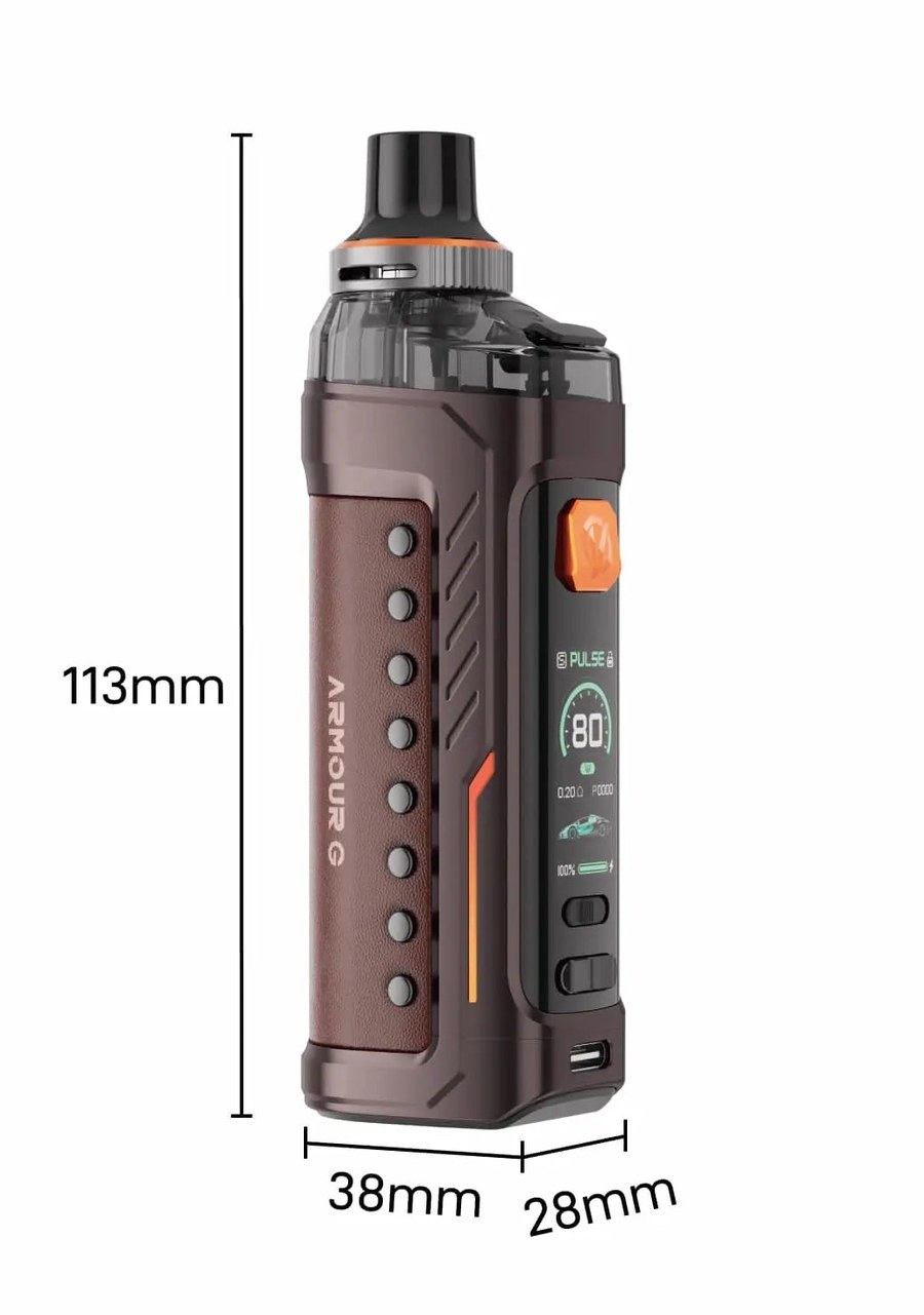 Vaporesso ARMOUR G dimensions: 113 x 38 x 28mm