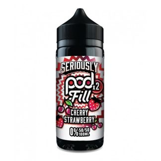 Cherry Strawberry Doozy Pod Fill 2 Shortfill blends bold cherry with sweet ripe strawberry for a vibrant red-berry vape. 100ml shortfill, 50/50 VG/PG, perfect for pod kits.