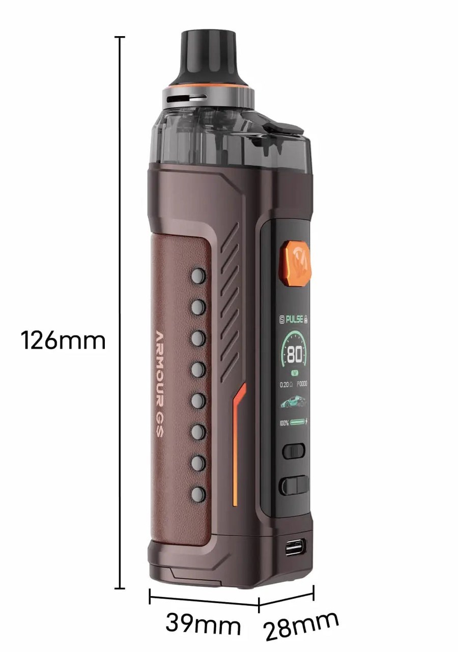 Vaporesso ARMOUR GS dimensions: 126 x 39 x 28mm