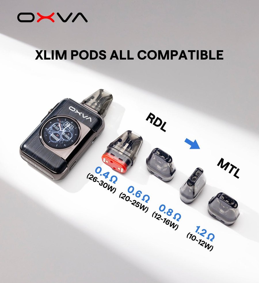 OXVA XLIM SQ Pro 2 takes all XLIM pods from 0.4 to 1.2 ohm