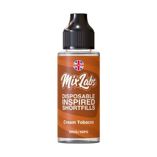 Cream Tobacco Mix Labs Shortfill 100ml blends mellow tobacco with creamy vanilla in a smooth 50/50 mix. Ideal for pod kits and MTL devices. Nic‑shot ready and great value.