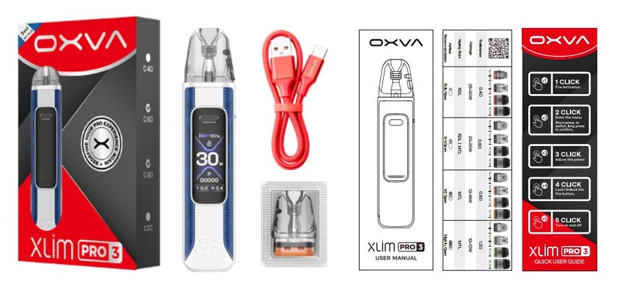 What is in the box: OXVA XLIM Pro 3 kit contents