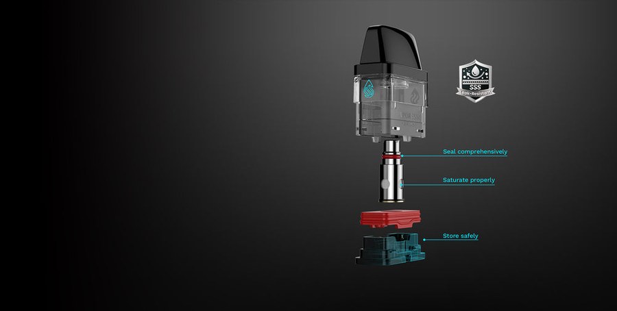 Vaporesso XROS pod cutaway showing the SSS leak-resistant seals