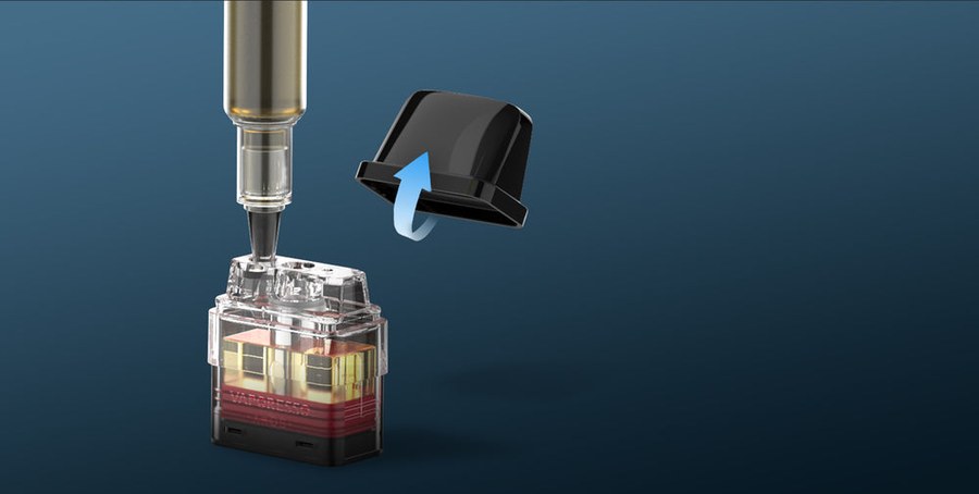 Refilling a Vaporesso XROS pod through the clamshell top-fill port