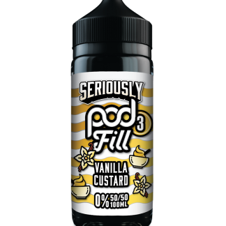 Vanilla Custard Doozy Pod Fill 3 is a smooth, creamy 100ml shortfill from the Seriously Pod Fill range. A rich vanilla dessert blend in a 50/50 ratio, perfect for pod kits, MTL and RDL vaping. Nic‑shot ready and made in the UK by Doozy Vape Co.