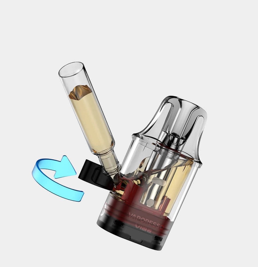 Filling a Vaporesso VIBE Smart Pod through its fill port