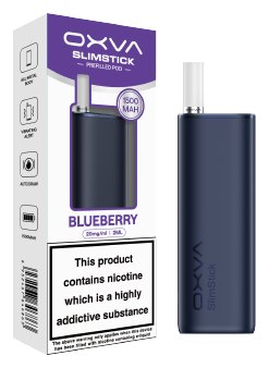 OXVA SlimStick prefilled pod kit box in Blue with a Blueberry cartridge