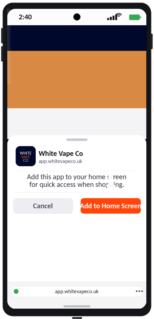 Click on add to home screen to install vape app on android