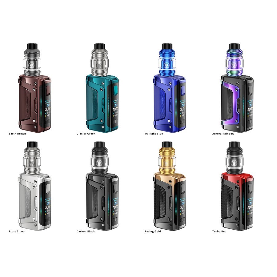 Geekvape Aegis Legend 5 colours: Earth Brown, Glacier Green, Twilight Blue, Aurora Rainbow, Frost Silver, Carbon Black, Racing Gold and Turbo Red