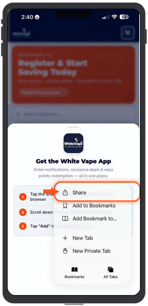 to install vape app on iphone click share