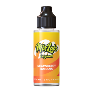 Strawberry Banana Mix Labs Shortfill 100ml blends sweet strawberries with creamy banana in a smooth 50/50 mix. Perfect for pod kits and MTL devices. Nic‑shot ready and great value.