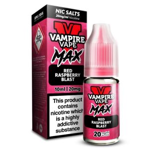 Red Raspberry Blast Vampire Vape MAX Nic Salt delivers a smooth, sweet raspberry flavour crafted for pod kits and MTL devices, using a balanced 50/50 blend for great all‑day vaping.