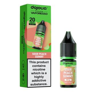 Discover Sour Peach Gummy DOJOLIQ Nic Salts by Vaporesso — a tangy peach gummy candy blend designed for pod kits. Explore the full DOJOLIQ nic salt range and flavour table at White Vape Co.