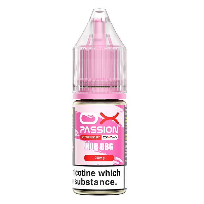 Experience the nostalgic playground taste of Hub BBG Ox Passion Nic Salt. Enjoy a premium, smooth pink bubblegum tape candy flavour optimized for pod kits!