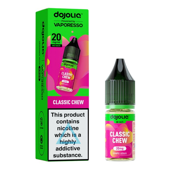 Shop Classic Chew DOJOLIQ Nic Salts by Vaporesso at White Vape Co. Sweet bubblegum candy profile available in 10mg and 20mg strengths. Buy today!