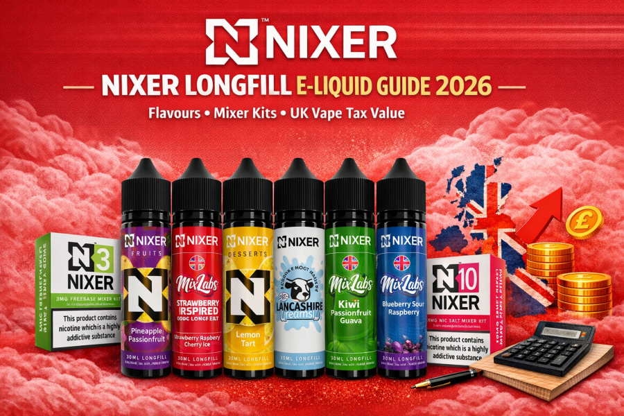 Explore the complete 2026 guide to Nixer Longfill e-liquid — flavours, mixer kits, how to mix, UK vape tax value and why Nixer from White Vape Co is a smart choice online and in-store.